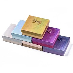 Mixed Color Cardboard Jewelry Boxes, for Necklaces, Ring, Earring, with Bowknot Ribbon Outside and Black Sponge Inside, Square, Mixed Color, 9.1~9.3x9.1~9.3x3.6~3.7cm