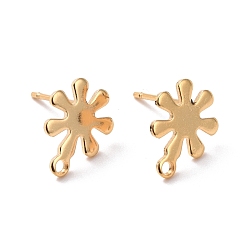 Real 24K Gold Plated 201 Stainless Steel Stud Earring Findings, with Horizontal Loop and 316 Stainless Steel Pin, Snowflakes, Real 24K Gold Plated, 11x9mm, Hole: 1.2mm, Pin: 0.7mm
