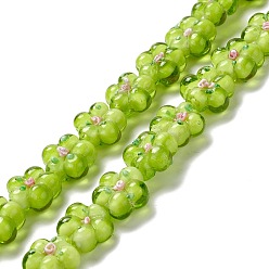 Vert Jaune Brins de perles à chalumeau manuels, cahoteuse, fleur, vert jaune, 13.5~14x14.5~15x7~8mm, Trou: 1.4mm, Environ 28 pcs/chapelet, 14.57 pouce (37 cm)