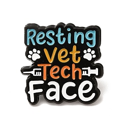 Yellow Word Resting Vet Tech Face Enamel Pin, Electrophoresis Black Alloy Animal Protect Brooch for Clothes Backpack, Yellow, 30x29.5x1.5mm