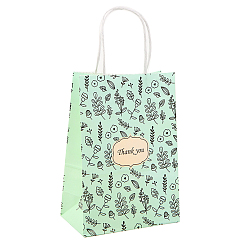 Verde Pálido Bolsas de papel kraft, con mango, bolsas de regalo, bolsas de compra, rectángulo con el modelo de flor, verde pálido, 15x8x21 cm