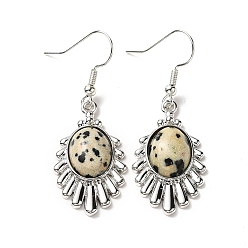 Jaspe Dalmate Boucles d'oreilles pendantes en jasperteardrop de dalmatien naturel, bijoux en laiton platine pour femme, sans plomb et sans cadmium, 45mm, pin: 0.7 mm