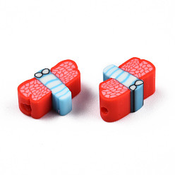 Red Handmade Polymer Clay Beads, Dragonfly, Red, 5~8.5x9~11.5x4.5~5mm, Hole: 1.2~1.6mm