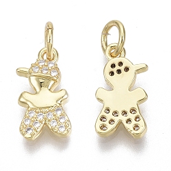 Real 18K Gold Plated Brass Micro Pave Cubic Zirconia Charms, with Jump Ring, Nickel Free, Boy, Clear, Real 18K Gold Plated, 13x7x2.5mm, Hole: 3mm