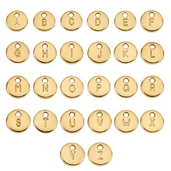Golden 26Pcs Alloy Pendants, Flat Round with Letter A~Z, Golden, 10mm