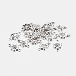 Antique Silver Tibetan Style Alloy Flower Links Connectors, Cadmium Free & Nickel Free & Lead Free, Plum Blossom, Antique Silver, 18x10mm, Hole: 2mm