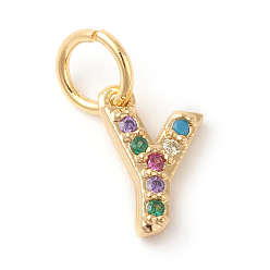 Letter Y Brass Micro Pave Colorful Cubic Zirconia Charms, Golden, Letter.Y, 8.5x6x2mm, Hole: 3mm