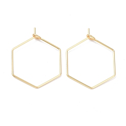Real 18K Gold Plated 316 Stainless Steel Hoop Earring Findings, Wine Glass Charms Findings, Hexagon, Real 18K Gold Plated, 26x19.5x0.6mm, Hole: 2mm