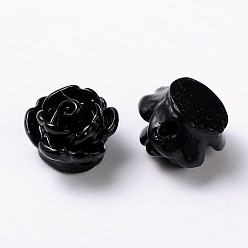 Noir Des perles de résine opaques, fleur rose, noir, 9x7mm, Trou: 1mm