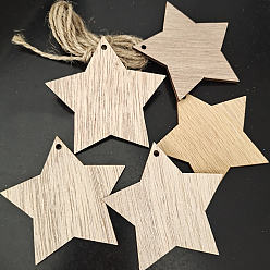 BurlyWood Unfinished Wood Pendant Decorations, Kids Painting Supplies,, Wall Decorations, with Jute Rope, Star, BurlyWood, 68x68x2.5mm, Hole: 3mm, 10pcs/bag