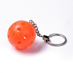 Orange Plastic Pickleball Keychain, with Iron Ring, Round, Orange, 11.8cm