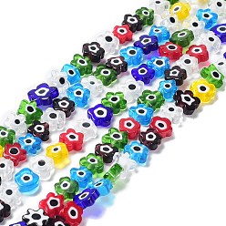 Colorful Handmade Millefiori Glass Bead Strands, Flower, Colorful, 8~13x2.6mm, Hole: 1mm, about 42pcs/strand, 15.75''(40cm)