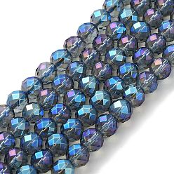 со Синим Покрытием Гальванические нити синтетических кристаллов кварца, граненые, круглые, с покрытием синим, 6 мм, отверстие : 1 мм, около 63~66 шт / нитка, 15.16''~15.35'' (38.5~39 см)