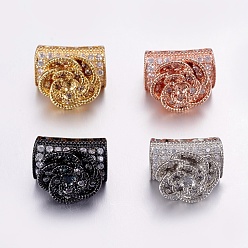 Mixed Color Brass Micro Pave Cubic Zirconia Beads, Large Hole Beads, Long-Lasting Plated, Tube and Flower, Clear, Mixed Color, 14x8x11mm, Hole: 5x6mm