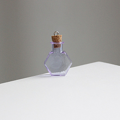 Pourpre Moyen Bouteilles en verre hexagonales miniatures, avec bouchons en liège, bouteilles de vœux vides, pour accessoires de maison de poupée, fabrication de bijoux, support violet, 20x25mm