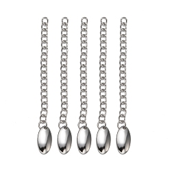 Stainless Steel Color 304 Stainless Steel Chain Extender, with Oval Charms, Stainless Steel Color, 61x3mm, Oval: 12x6x1mm.