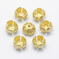 Raw(Unplated) Brass Bead Caps, 5-Petal, Lead Free & Cadmium Free & Nickel Free, Flower, Raw(Unplated), 12x8mm, Hole: 1.5mm