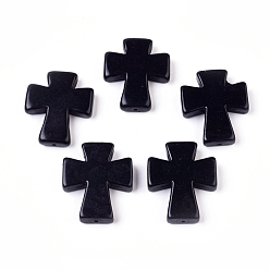 Черный Синтетических нитей бирюзовые бусы, окрашенные, крестик, чёрные, 35x30x7 мм, Отверстие : 1 мм , около 98 шт / 1000 г