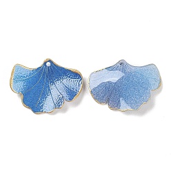 Blue Opaque Acrylic Pendants, Gradient Leaves with Gold Edge, Blue, 22.5~23.5x30~30.5x2.6mm, Hole: 1.5mm
