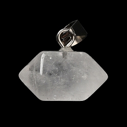 Cristal de cuarzo Naturales de cuarzo cristales pendientes puntiagudos, encantos de balas facetadas, con ganchos a presión de hierro en tono platino, 12.5~13x15.5~17x9~10 mm, agujero: 7x3.5 mm
