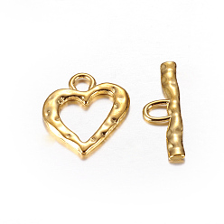 Golden Tibetan Style Toggle Clasps, Zinc Alloy, Heart, Lead Free and Cadmium Free, Golden, 26x23x2mm, Hole: 5mm