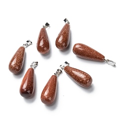 Goldstone Synthetic Goldstone Pendants, with Platinum Brass Findings, Teardrop, 26.5~29x10mm, Hole: 2.5~3.5x4~6mm
