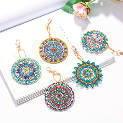 Mixed Color DIY Flower Keychain Diamond Painting Kits, Including Acrylic Board, Bead Chain, Clasps, Resin Rhinestones, Pen, Tray & Glue Clay, Mixed Color, 70x70mm