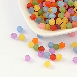 Couleur Mélangete Perles acryliques transparentes, ronde, givré, couleur mixte, 6mm, trou: 1.8 mm, environ 4000 pcs / 500 g