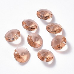 Dark Salmon Glass Charms, Faceted, Cone, Dark Salmon, 14x7mm, Hole: 1mm