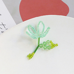 Medium Aquamarine Glass Seed Braided Beaded Pendant, Flower of Life, Medium Aquamarine, 41x22mm