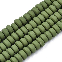 Dark Olive Green Handmade Polymer Clay Beads Strands, for DIY Jewelry Crafts Supplies, Flat Round, Dark Olive Green, 6~7x3mm, Hole: 1.5mm, about 113~116pcs/strand, 15.55 inch~16.14 inch(39.5~41cm)