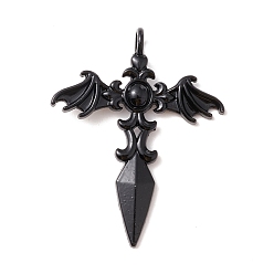 Electrophoresis Black Colgantes de aleación de estilo gótico, espada con ala, electroforesis negro, 44x34.5x3 mm, agujero: 4 mm