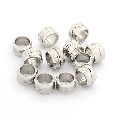 Stainless Steel Color 304 Stainless Steel Mixed Style Column Large Hole Beads, Stainless Steel Color, 11x7mm, Hole: 8mm