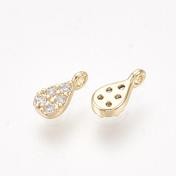 Real 18K Gold Plated Brass Micro Pave Cubic Zirconia Charms, teardrop, Clear, Nickel Free, Real 18K Gold Plated, 5x2.5x1.8mm, Hole: 0.7mm