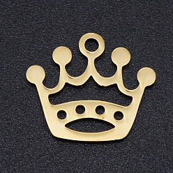 Oro 201 encantos de corte por láser de acero inoxidable, corona, dorado, 13x15x1 mm, agujero: 1.5 mm