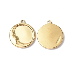 Real 18K Gold Plated Ion Plating(IP) 304 Stainless Steel Pendants, Flat Round with Moon Charm, Real 18K Gold Plated, 20.5x18x2.5mm, Hole: 1.6mm