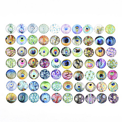 Mixed Color Flatback Glass Cabochons for DIY Projects, Dome/Half Round with Peacock Feathers Pattern, Mixed Color, 25x6mm