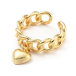 Real 18K Gold Plated Brass Heart Charm Open Cuff Ring, Brass Hollow Ring for Women, Cadmium Free & Lead Free, Real 18K Gold Plated, US Size 7 3/4(17.9mm)