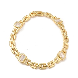 Clear Glass Rectangle Link Chain Bracelet with Panther Chains, Real 18K Gold Plated Brass Jewelry for Women, Cadmium Free & Lead Free, Clear, Inner Diameter: 2-1/2 inch(6.5cm)