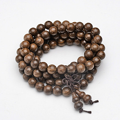 Chameau 5 -loop style bijoux bouddhistes, bracelets de perles de mala de bois de santal / colliers, ronde, chameau, 31-1/4 pouce (88 cm)