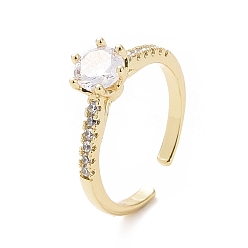 Golden Clear Cubic Zirconia Diamond Open Cuff Ring, Brass Jewelry for Women, Golden, US Size 6 3/4(17.1mm)