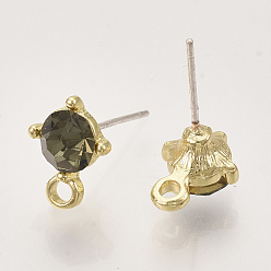 Black Diamond Alloy Stud Earring Findings, with Glass Rhinestones, Loop and Raw(Unplated) Pin, Golden, Black Diamond, 11.5x8.5mm, Hole: 1.8mm, Pin: 0.7mm