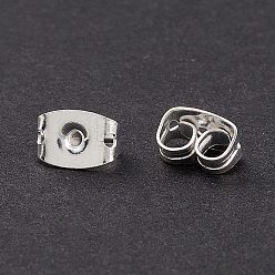 Silver Rack Plating Brass Friction Ear Nuts, Long-Lasting Plated, Silver, 6x4x3.5mm, Hole: 1mm