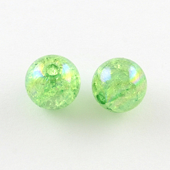 Light Green Transparent Crackle Acrylic Beads, AB Color, Round, Light Green, 8mm, Hole: 2.5mm, 1800pcs/500g