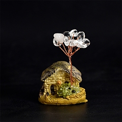 Cristal de Quartz Décorations d'affichage de résine, ornement feng shui en pierre d'énergie reiki, avec arbre en cristal de quartz naturel et fil de cuivre, maison, 38x30x55~65mm