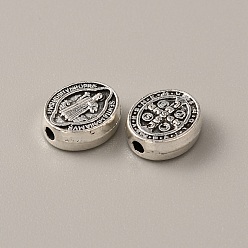 Antique Silver Zinc Alloy Beads, Oval with Cssml Ndsmd Cross God Father Religious Christianity, Antique Silver, 10x8x3.5mm, Hole: 1.5mm