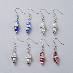 Mixed Color Electroplate Glass Dangle Earrings, with Brass Rhinestone Spacer Beads and Brass Earring Hooks, Mixed Color, 45mm, Pin: 0.7mm