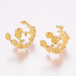 Golden Brass Fancy Bead Caps, Flower, 4-Petal, Golden, 14x16x18mm, Hole: 2.5mm