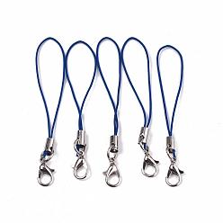Blue Polyester Cord Mobile Straps, with Platinum Plated Alloy Findings, Blue, 6.5~7cm