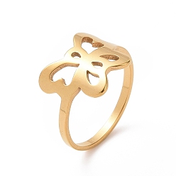Oro Chapado de iones (ip) 201 anillo de dedo de mariposa de acero inoxidable, anillo hueco ancho para mujer, dorado, 17 mm